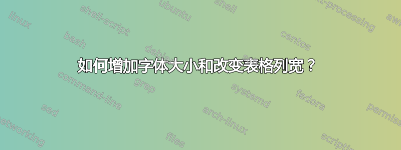 如何增加字体大小和改变表格列宽？