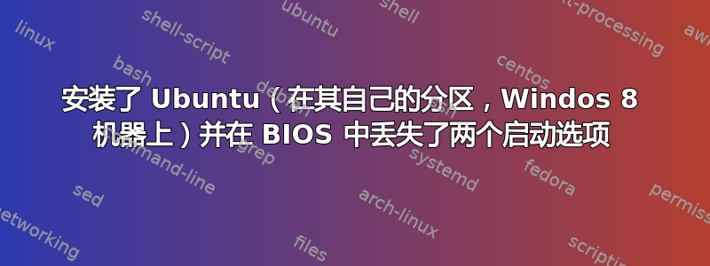 安装了 Ubuntu（在其自己的分区，Windos 8 机器上）并在 BIOS 中丢失了两个启动选项