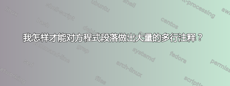 我怎样才能对方程式段落做出大量的多行注释？