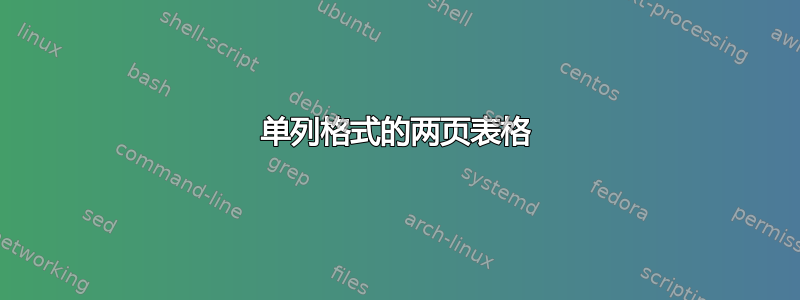 单列格式的两页表格