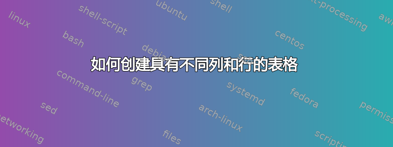 如何创建具有不同列和行的表格