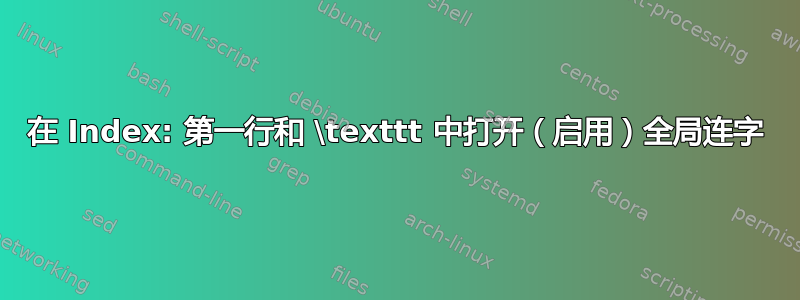 在 Index: 第一行和 \texttt 中打开（启用）全局连字