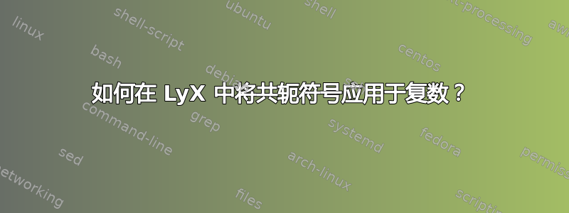 如何在 LyX 中将共轭符号应用于复数？