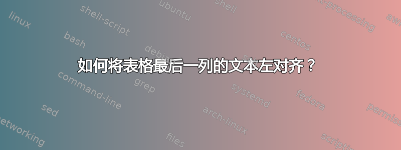 如何将表格最后一列的文本左对齐？