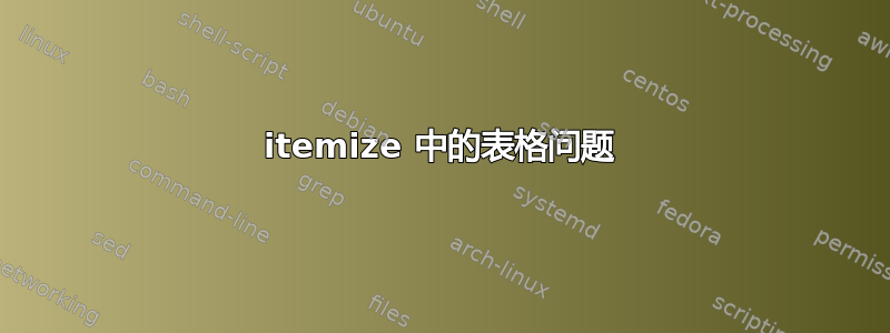 itemize 中的表格问题