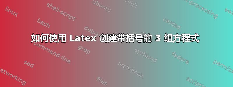 如何使用 Latex 创建带括号的 3 组方程式