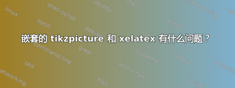 嵌套的 tikzpicture 和 xelatex 有什么问题？