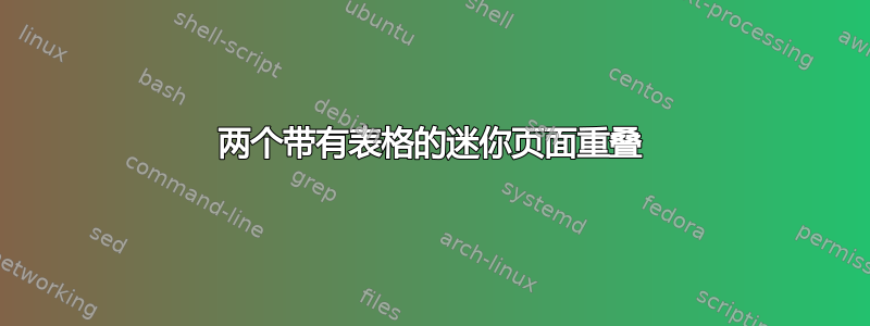 两个带有表格的迷你页面重叠