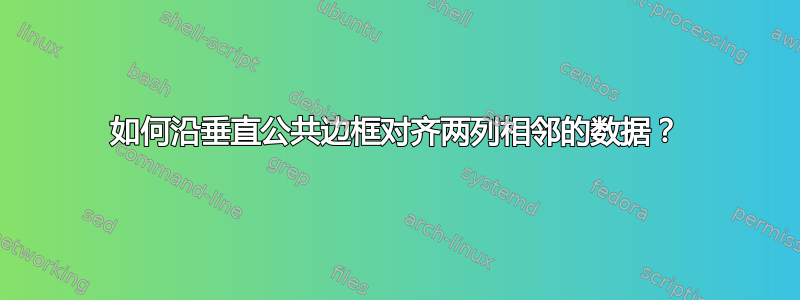 如何沿垂直公共边框对齐两列相邻的数据？