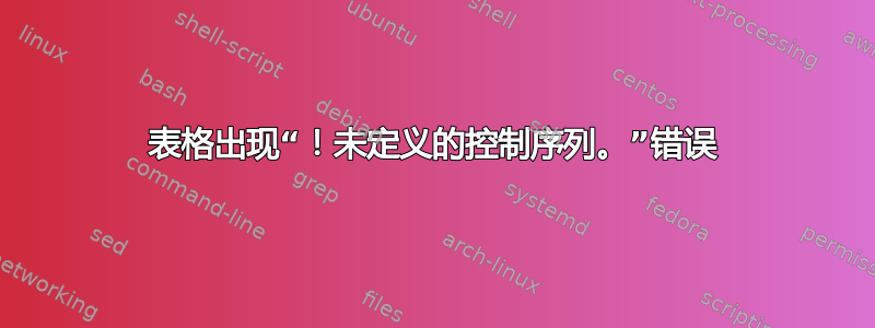 表格出现“！未定义的控制序列。”错误