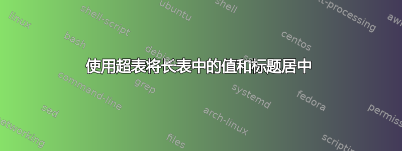 使用超表将长表中的值和标题居中