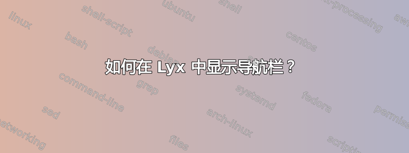 如何在 Lyx 中显示导航栏？