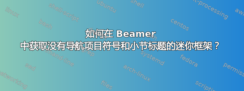 如何在 Beamer 中获取没有导航项目符号和小节标题的迷你框架？