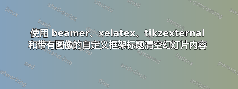 使用 beamer、xelatex、tikzexternal 和带有图像的自定义框架标题清空幻灯片内容