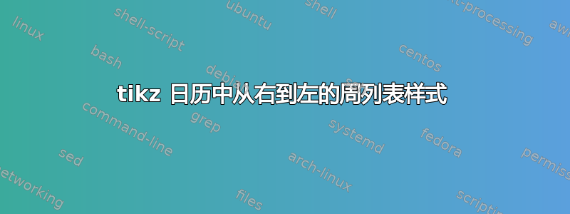 tikz 日历中从右到左的周列表样式