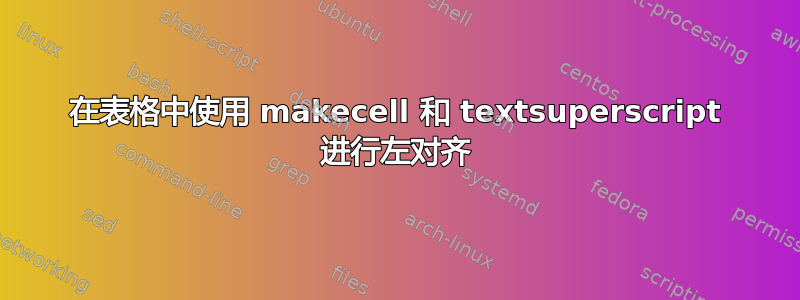 在表格中使用 makecell 和 textsuperscript 进行左对齐