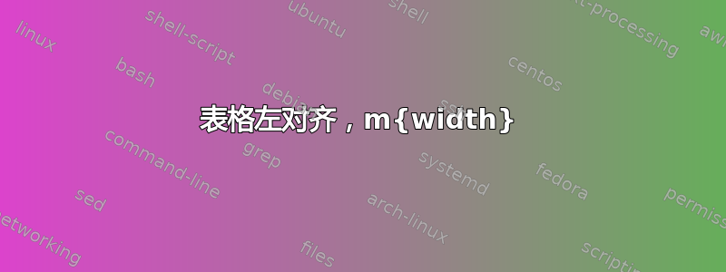 表格左对齐，m{width}