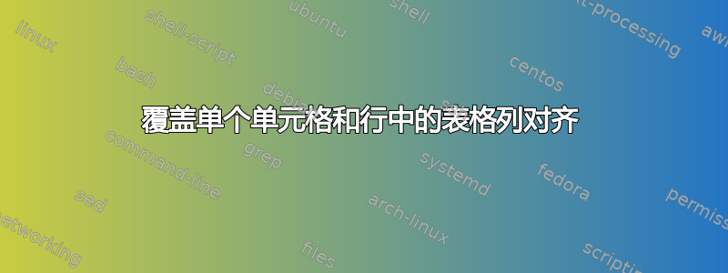 覆盖单个单元格和行中的表格列对齐