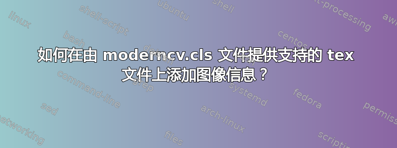 如何在由 moderncv.cls 文件提供支持的 tex 文件上添加图像信息？