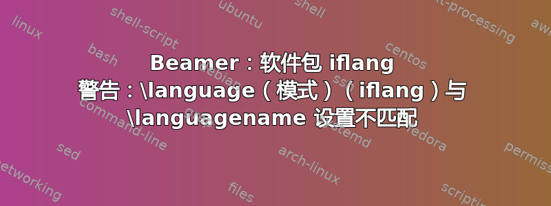 Beamer：软件包 iflang 警告：\language（模式）（iflang）与 \languagename 设置不匹配