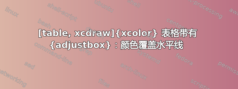 [table, xcdraw]{xcolor} 表格带有 {adjustbox}：颜色覆盖水平线 