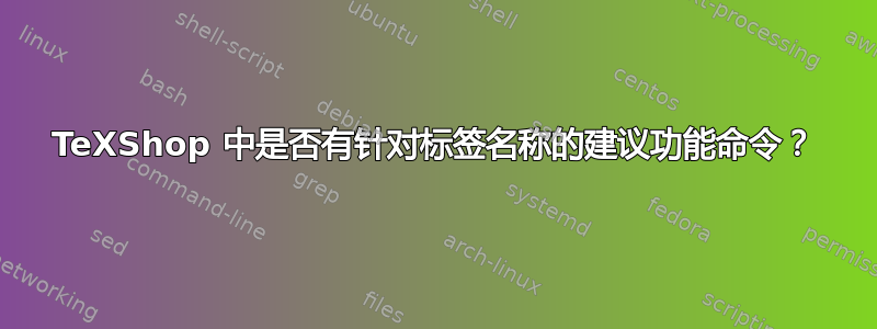 TeXShop 中是否有针对标签名称的建议功能命令？