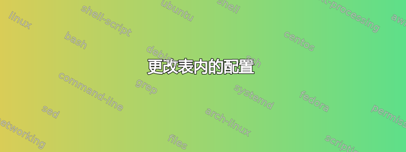 更改表内的配置