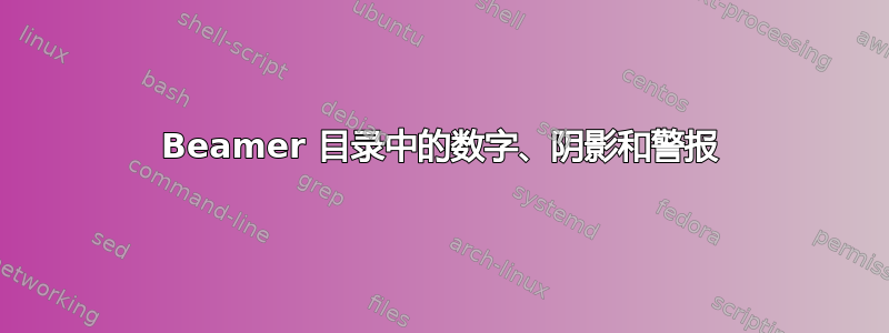 Beamer 目录中的数字、阴影和警报