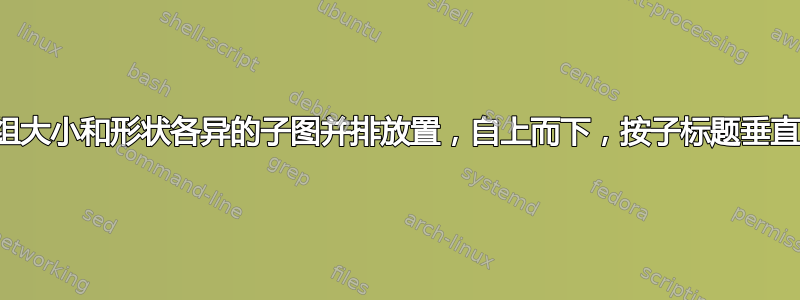 将一组大小和形状各异的子图并排放置，自上而下，按子标题垂直对齐