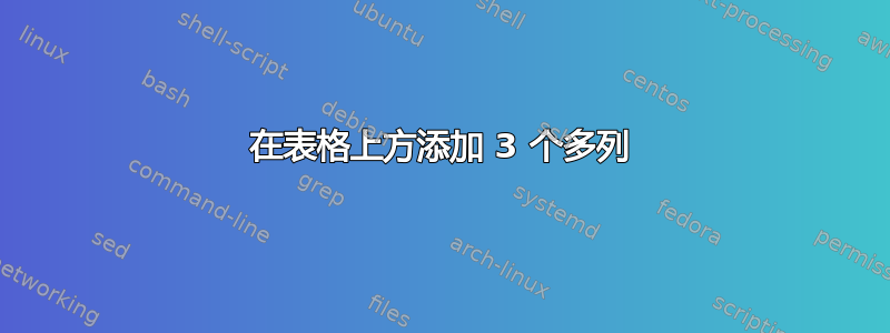 在表格上方添加 3 个多列