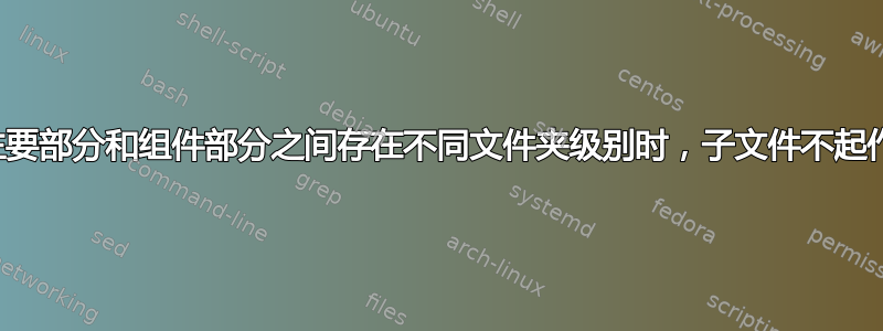 当主要部分和组件部分之间存在不同文件夹级别时，子文件不起作用