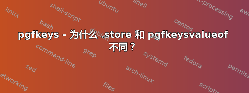 pgfkeys - 为什么 .store 和 pgfkeysvalueof 不同？