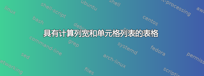 具有计算列宽和单元格列表的表格