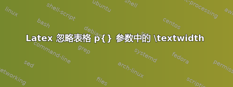 Latex 忽略表格 p{} 参数中的 \textwidth