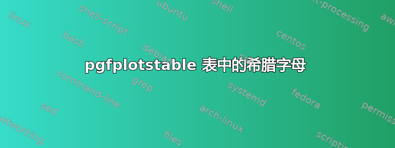 pgfplotstable 表中的希腊字母