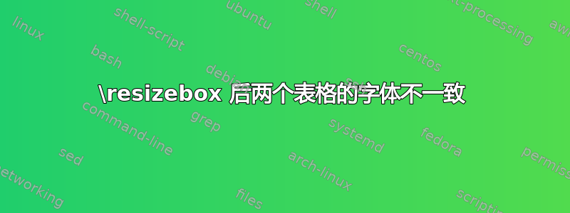 \resizebox 后两个表格的字体不一致