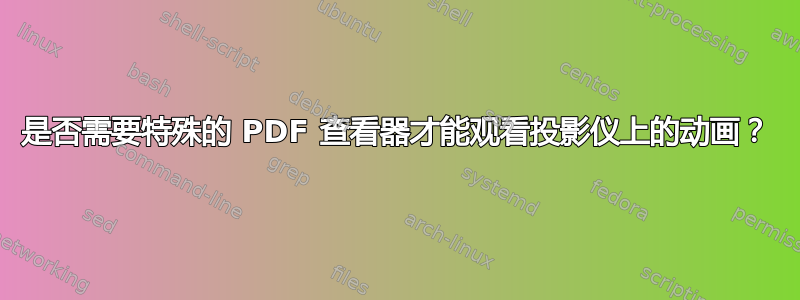 是否需要特殊的 PDF 查看器才能观看投影仪上的动画？