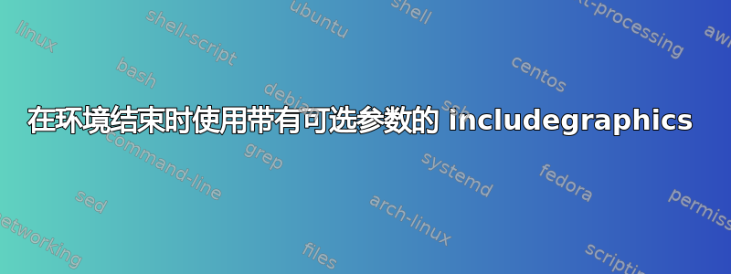 在环境结束时使用带有可选参数的 includegraphics