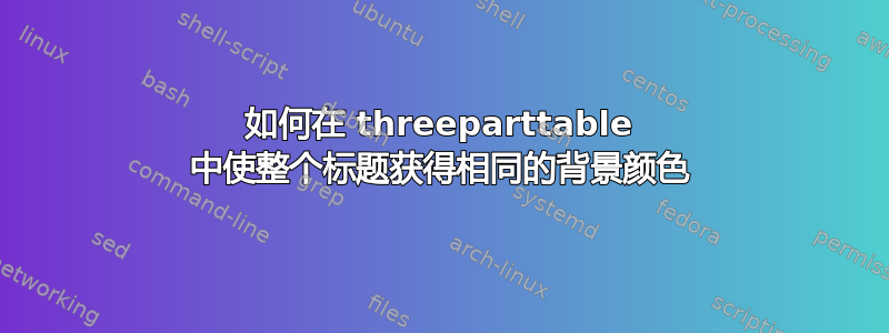 如何在 threeparttable 中使整个标题获得相同的背景颜色