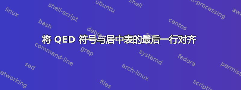 将 QED 符号与居中表的最后一行对齐