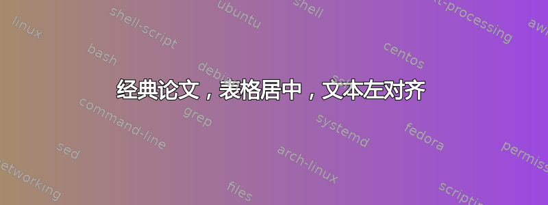 经典论文，表格居中，文本左对齐