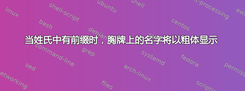 当姓氏中有前缀时，胸牌上的名字将以粗体显示