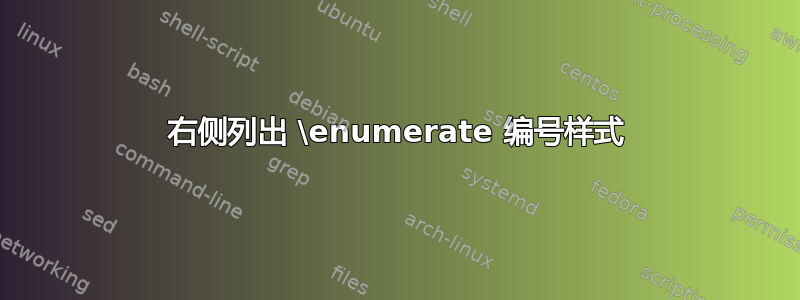 右侧列出 \enumerate 编号样式