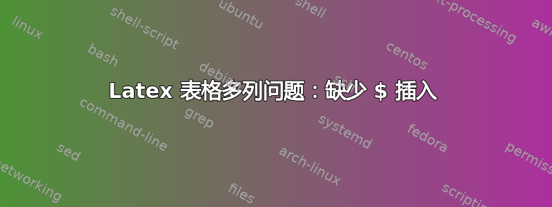 Latex 表格多列问题：缺少 $ 插入