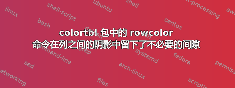 colortbl 包中的 rowcolor 命令在列之间的阴影中留下了不必要的间隙