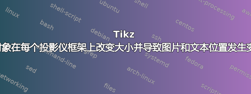 Tikz 图片对象在每个投影仪框架上改变大小并导致图片和文本位置发生变化？