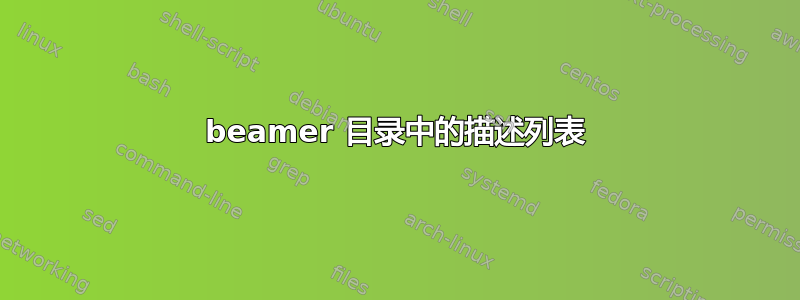 beamer 目录中的描述列表