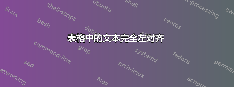 表格中的文本完全左对齐