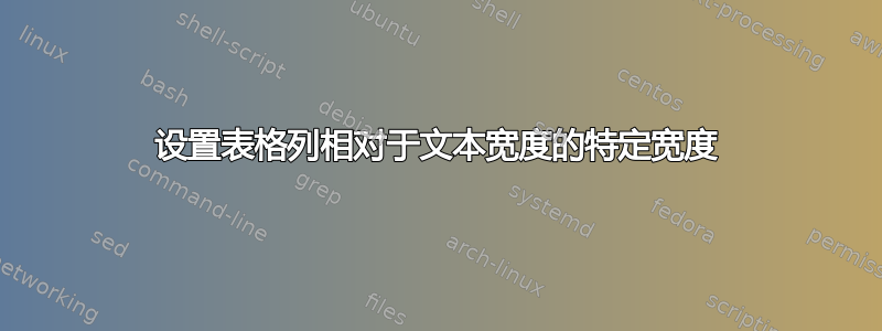 设置表格列相对于文本宽度的特定宽度