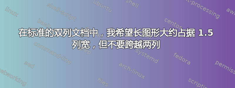 在标准的双列文档中，我希望长图形大约占据 1.5 列宽，但不要跨越两列